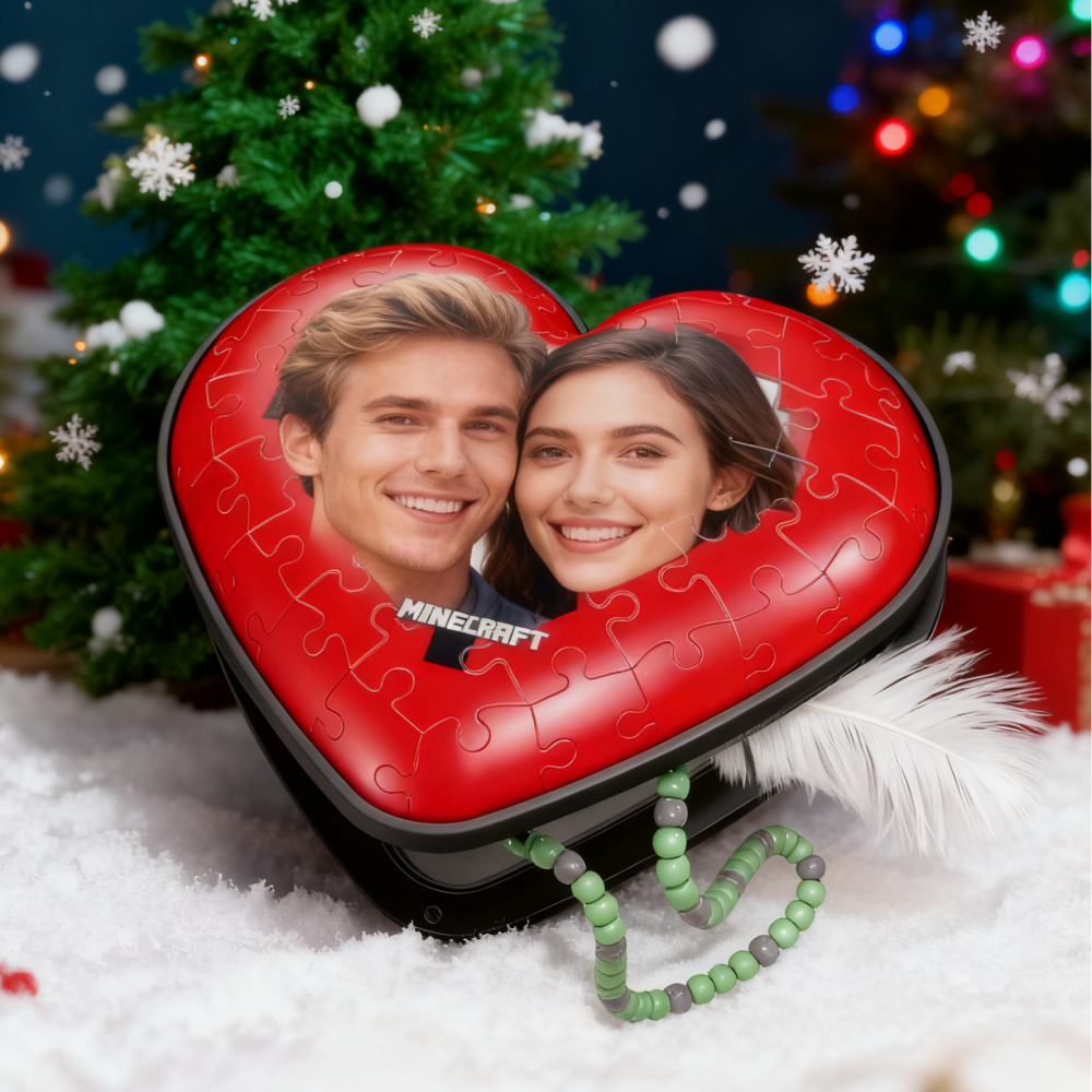 Personalized Love Memory Gift Custom Heart Puzzle Box with Couple Photo Christmas Gifts - Get Photo Blanket