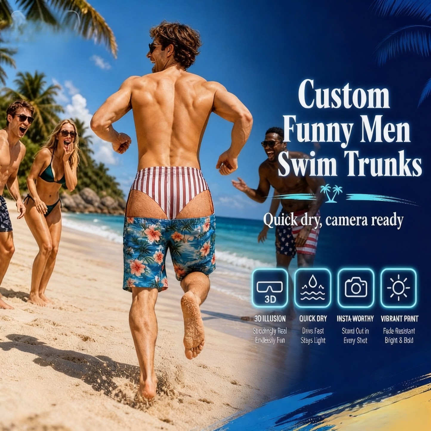 Funny Men's Optical Illusion Swim Trunks – Novelty Beach Board Shorts for Summer Parties - mysiliconefoodbag