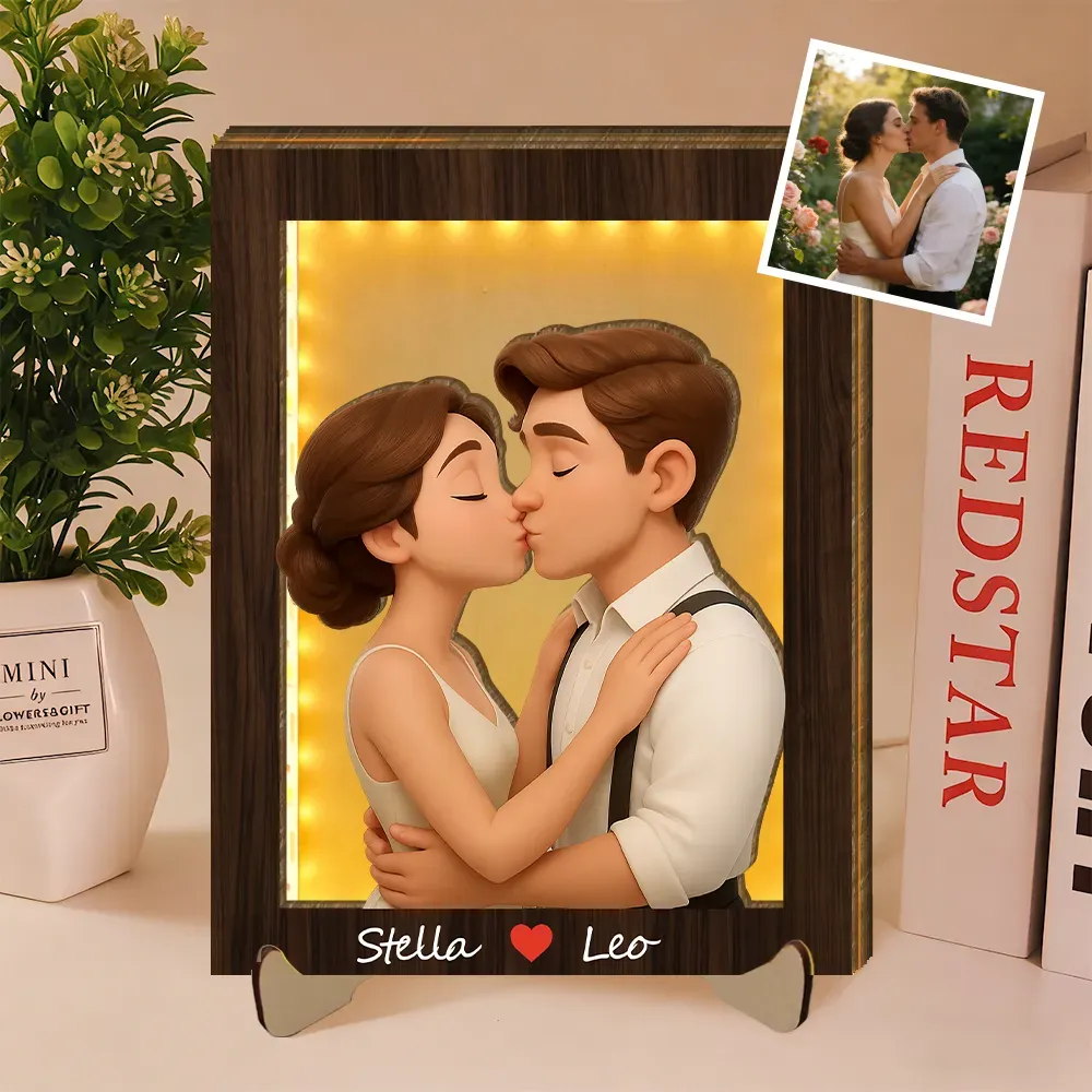 Personalized Wooden Cartoon Light Wall Art, Custom Cartoon Portrait, Wood Home Decor, Night Light Gifts, Valentine's Day Gift