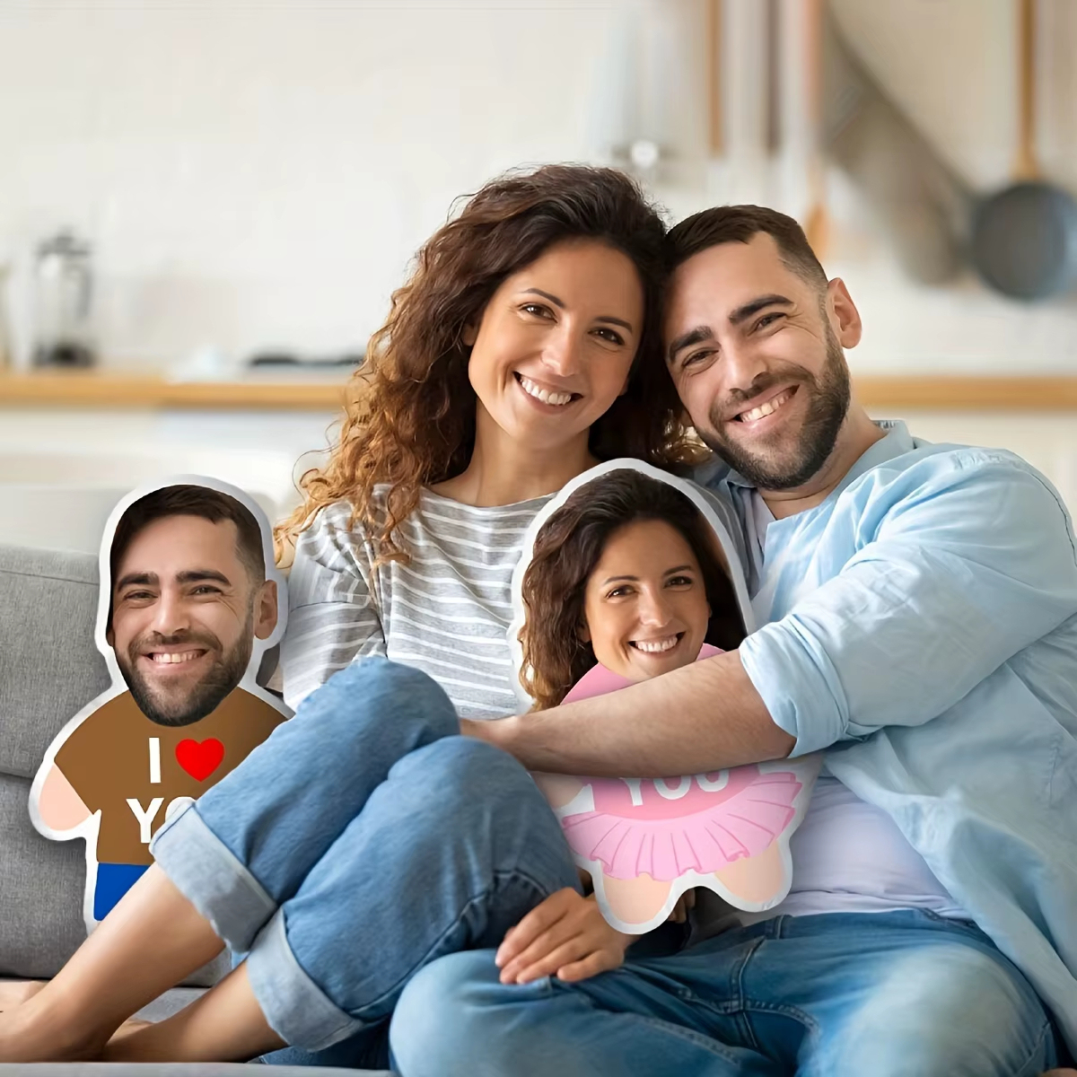 Customized Face Pillow with "I Love You" Text Design, Minime Pillow for Couples Knitted Fabric Polyester Fiber Cushion That Can Be Hugged