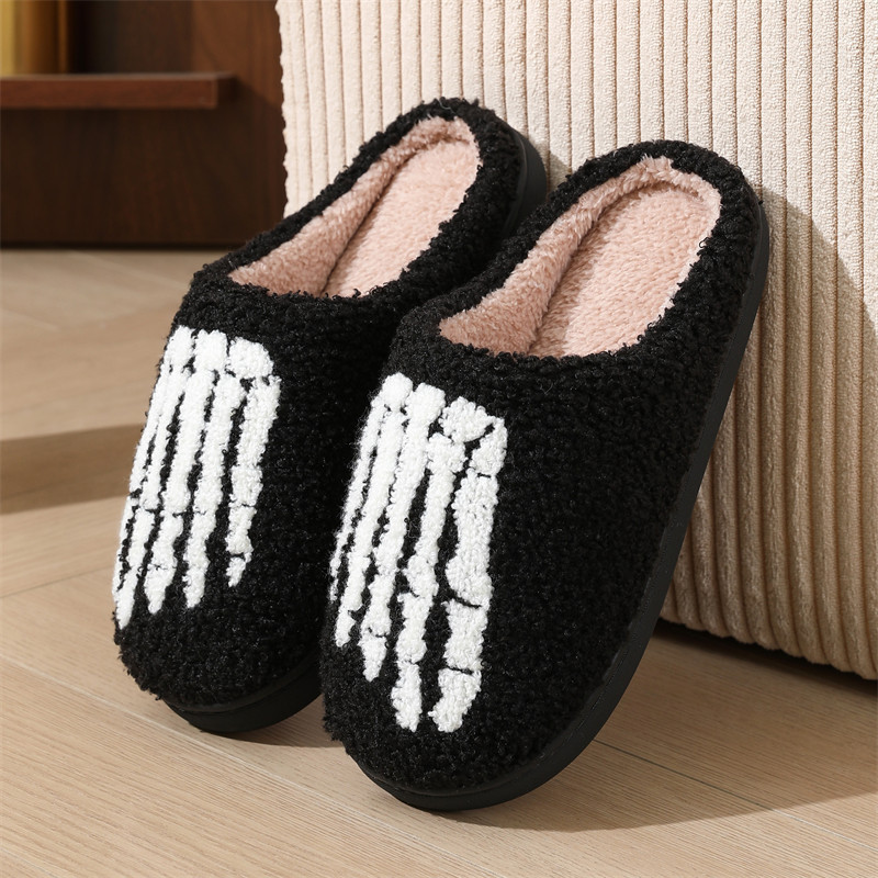Unisex Halloween Slippers Spooky Ghost Slippers Cute Cozy Warm Plush Slip-On House Indoor and Outdoor Shoes