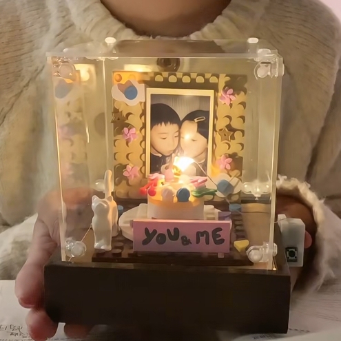 Personalized Photo Music Brick Figure Light Box Custom Couple Memory Lamp with Name & Music Playback for Birhthday