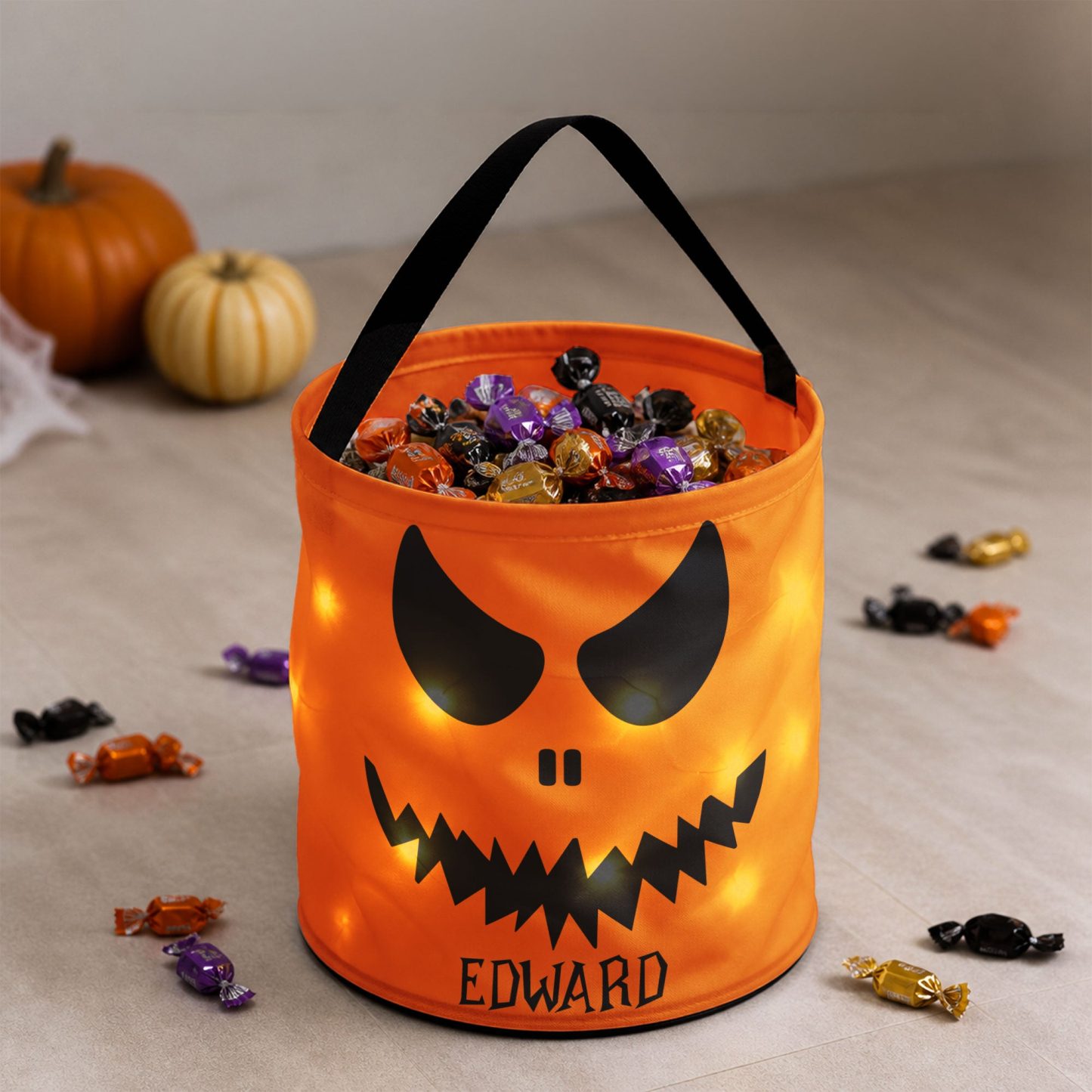 Halloween Candy Bag For Kids Scary Pumpkin Face - Personalized Halloween Basket