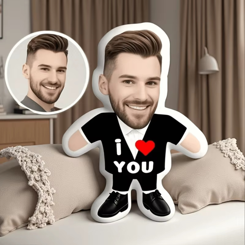 Personalised "I Love You" Portrait Face Pillow Cushion The perfect Minime Pillow Gift for Couples on Anniversaries and Valentine's Day