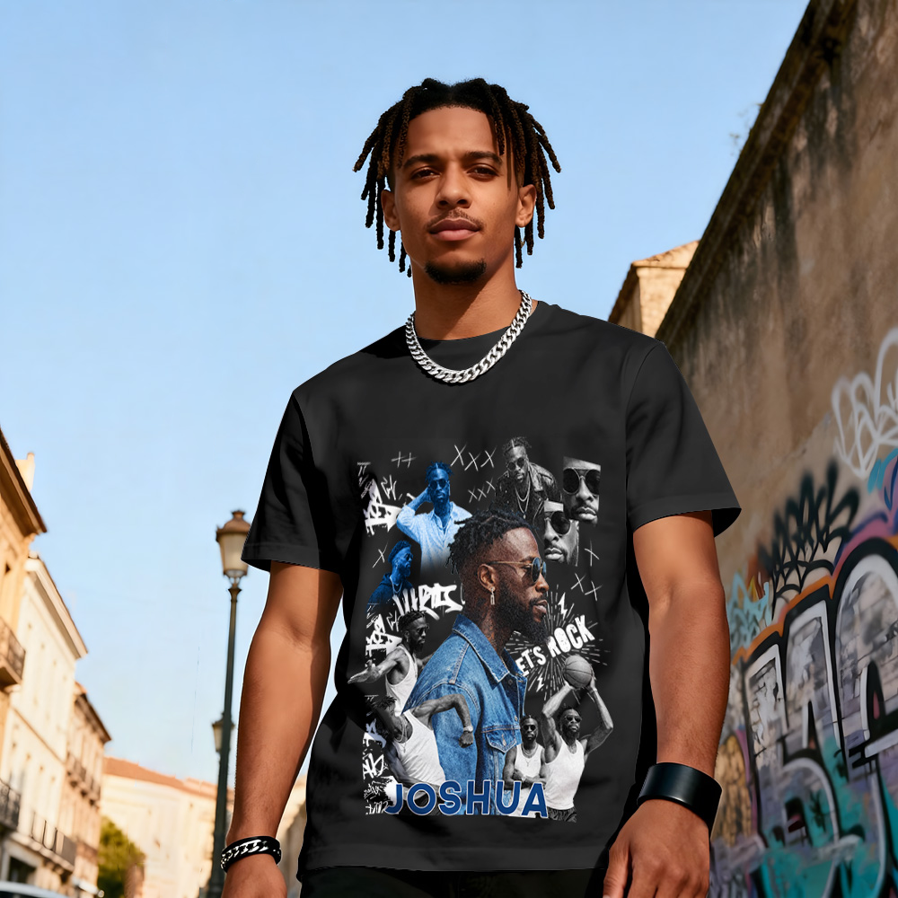 Custom Photo Vintage Tee Rap Star Slim-Style Shady Vibes Personalized Name T-shirt Couple Gifts Black