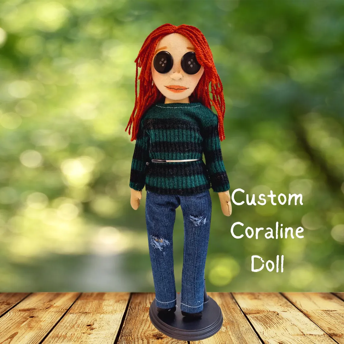 Custom Button-Eye Handmade Doll, Custom Spooky-Inspired Mini-Me Doll Gift for Halloween, Spooky Season Custom Creepy Cute Ragdoll for Her