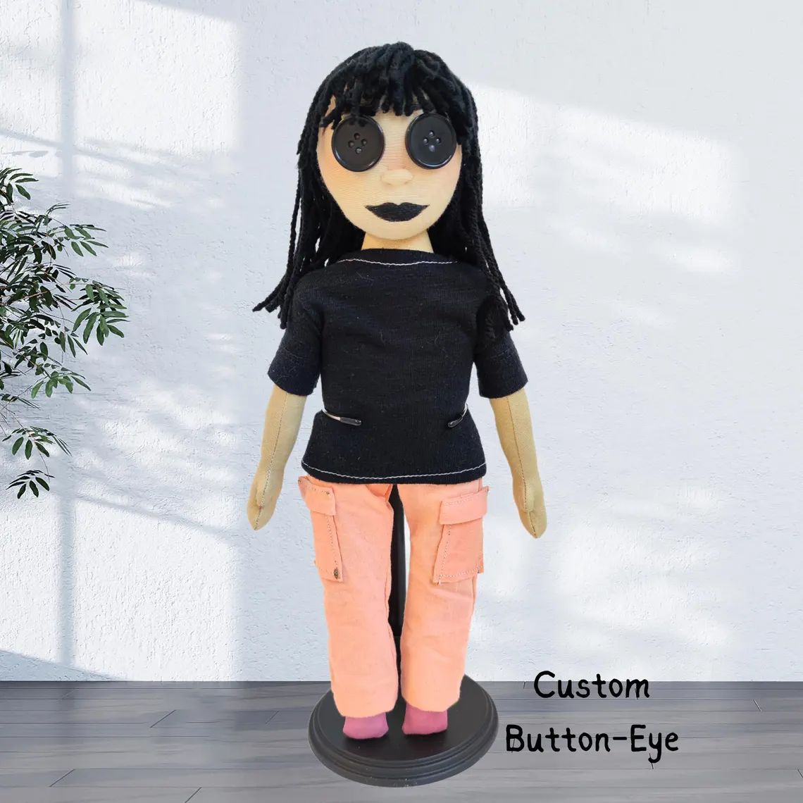 Custom Button Eyes Handmade Doll, Gift for Halloween, Spooky Season for Her