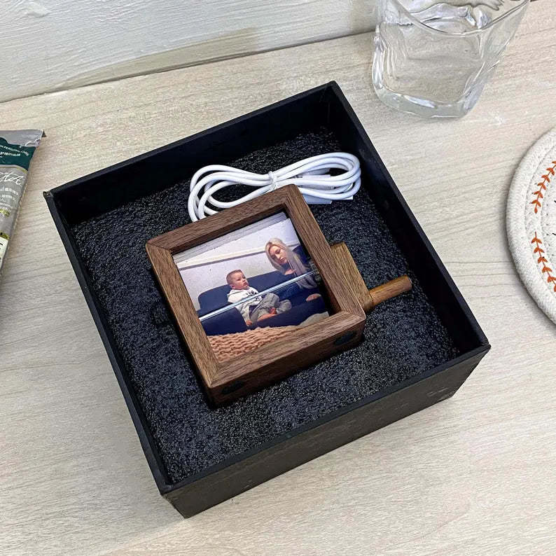 Custom Flip Book Frame Animation Machine Mechanical Hand-cranked Photo Album with Light Black Walnut Baby Photo Cube Frame Creative Gift - mysiliconefoodbag