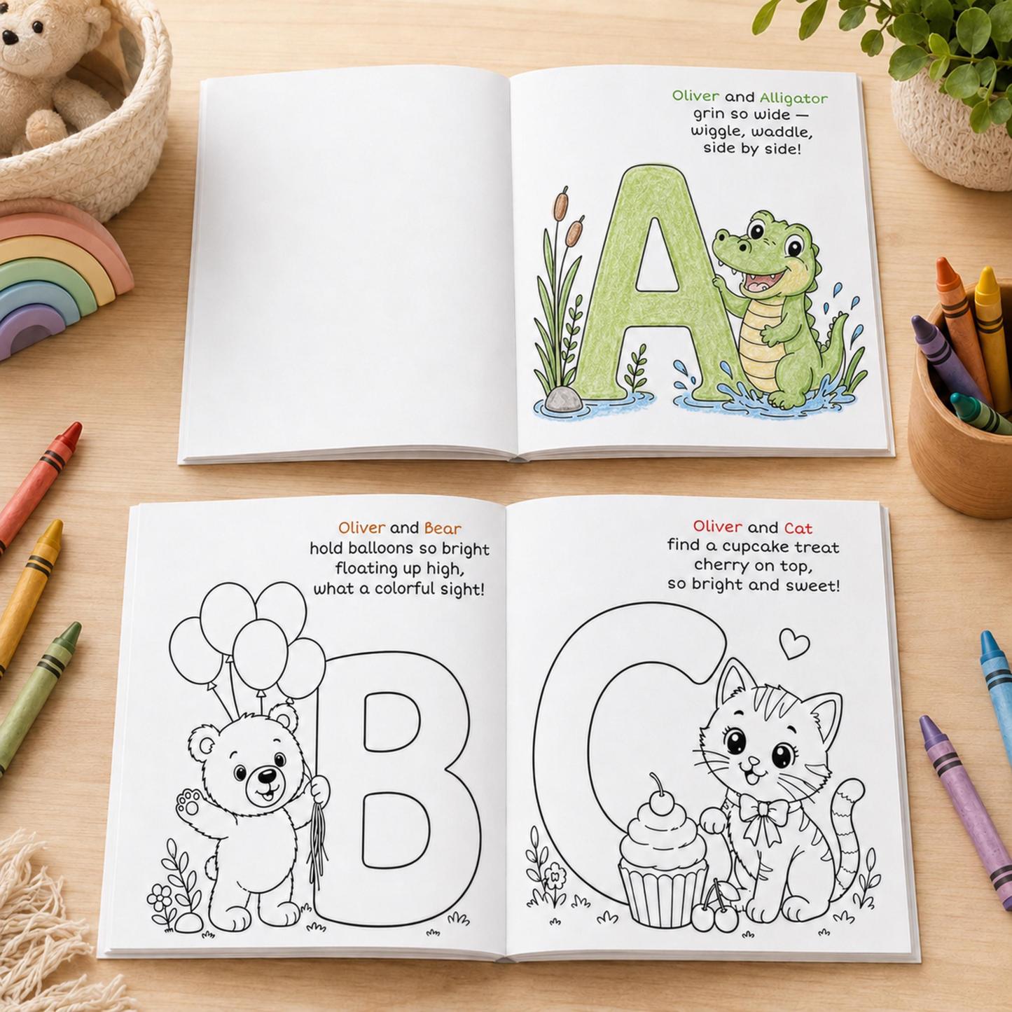 Personalized Coloring Book for Kids, Animal Alphabet Adventure