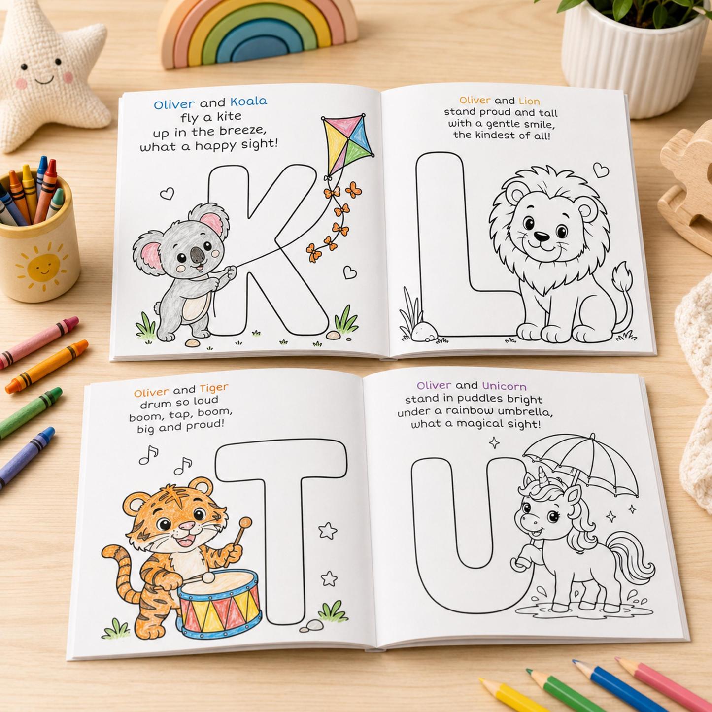 Personalized Coloring Book for Kids, Animal Alphabet Adventure