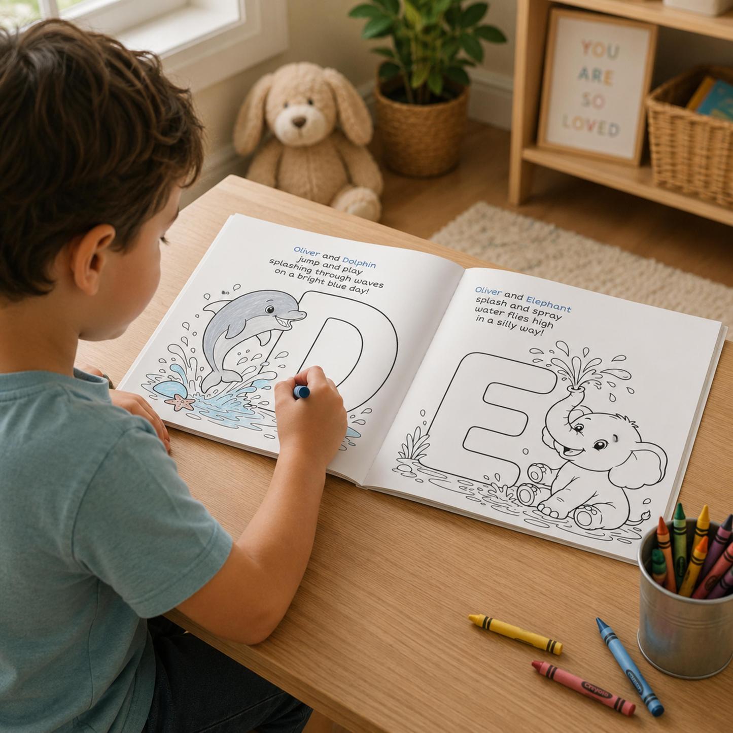 Personalized Coloring Book for Kids, Animal Alphabet Adventure