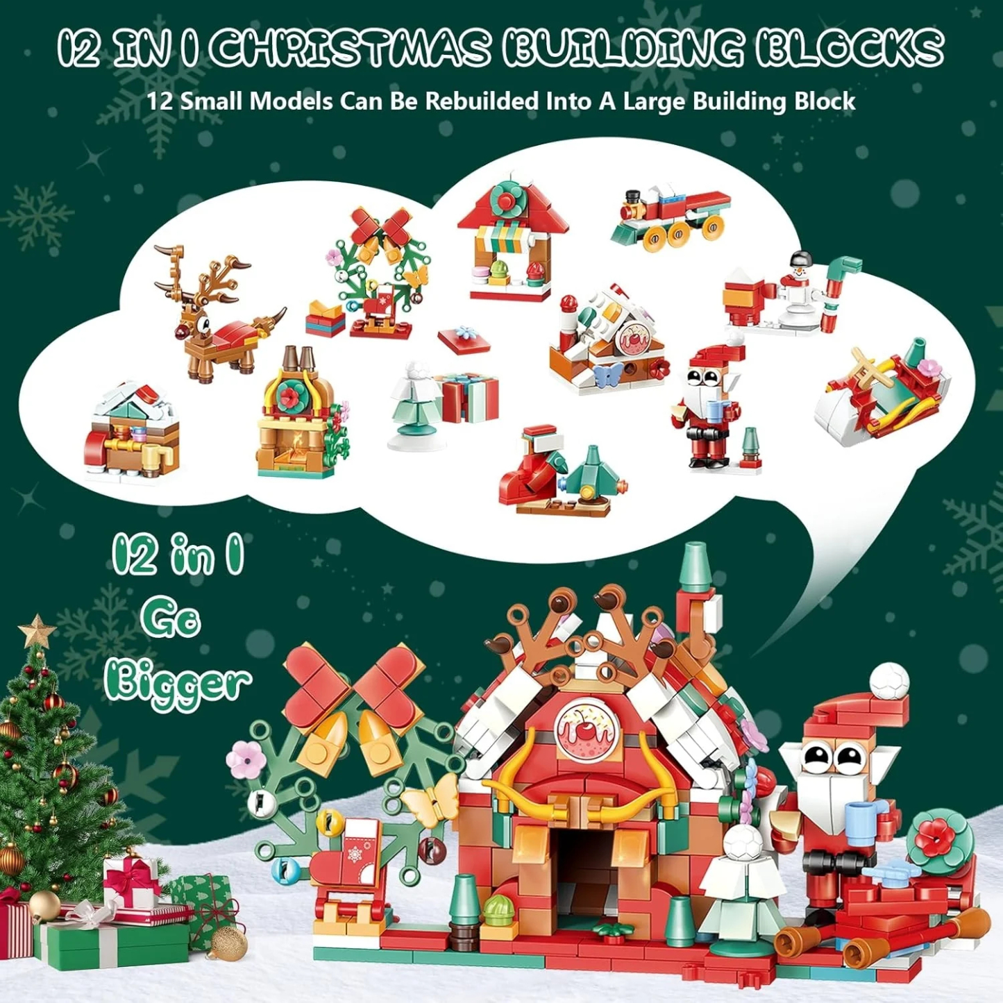 Christmas Sleigh Advent Calendar Building Blocks Set | 24 Days Countdown