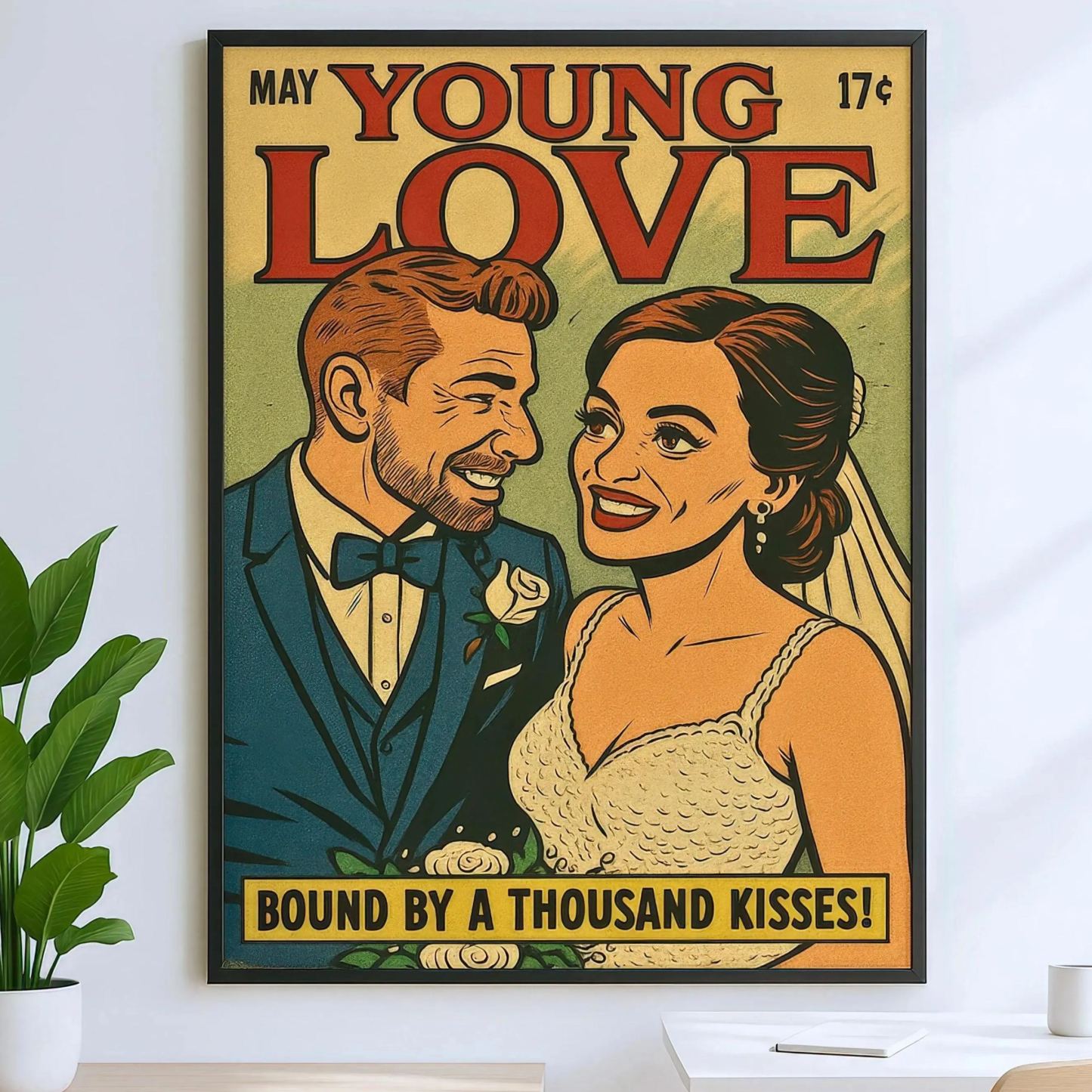 Custom Comic Book Cover Wedding Retro Portrait | Canvas Wall Art | Vintage Retro Wedding Keepsake from Your Special Day | Romantic Gift for Newlyweds