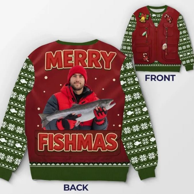 Custom Photo Unisex Ugly Sweatshirt - Personalized Christmas Birthday Fishing Gifts For Fisherman - Santa’s Fishing Buddy Since Forever