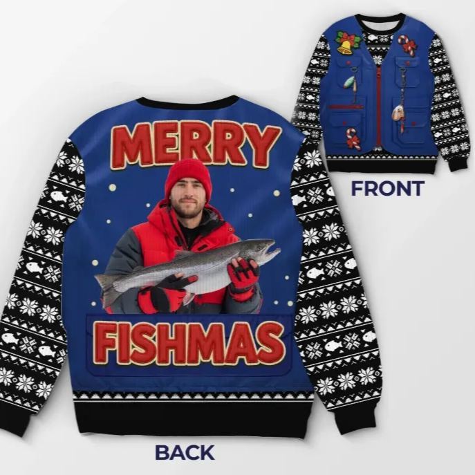 Custom Photo Unisex Ugly Sweatshirt - Personalized Christmas Birthday Fishing Gifts For Fisherman - Santa’s Fishing Buddy Since Forever