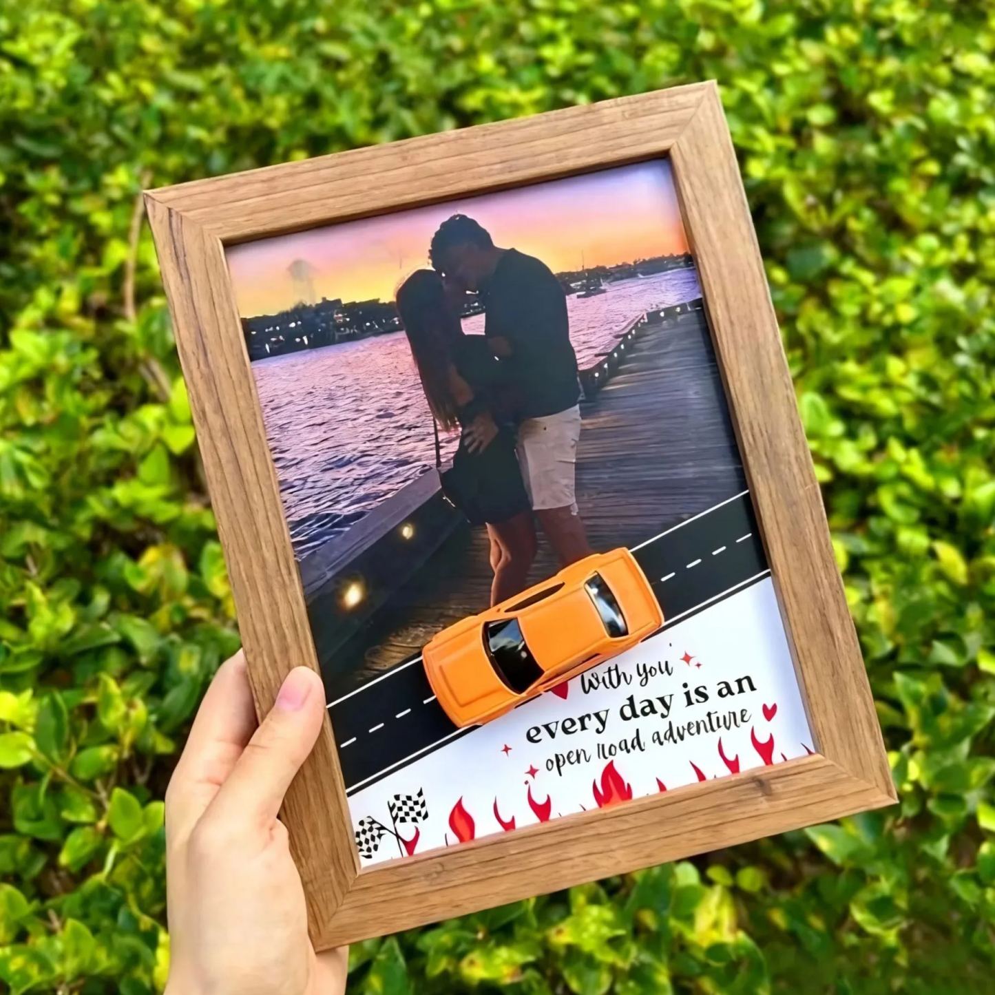 Personalized Race Car Photo Gifts For Couples on Valentine's Day, Wheels for Car Lover Custom Car Frame Anniversary Gift For Loved Ones