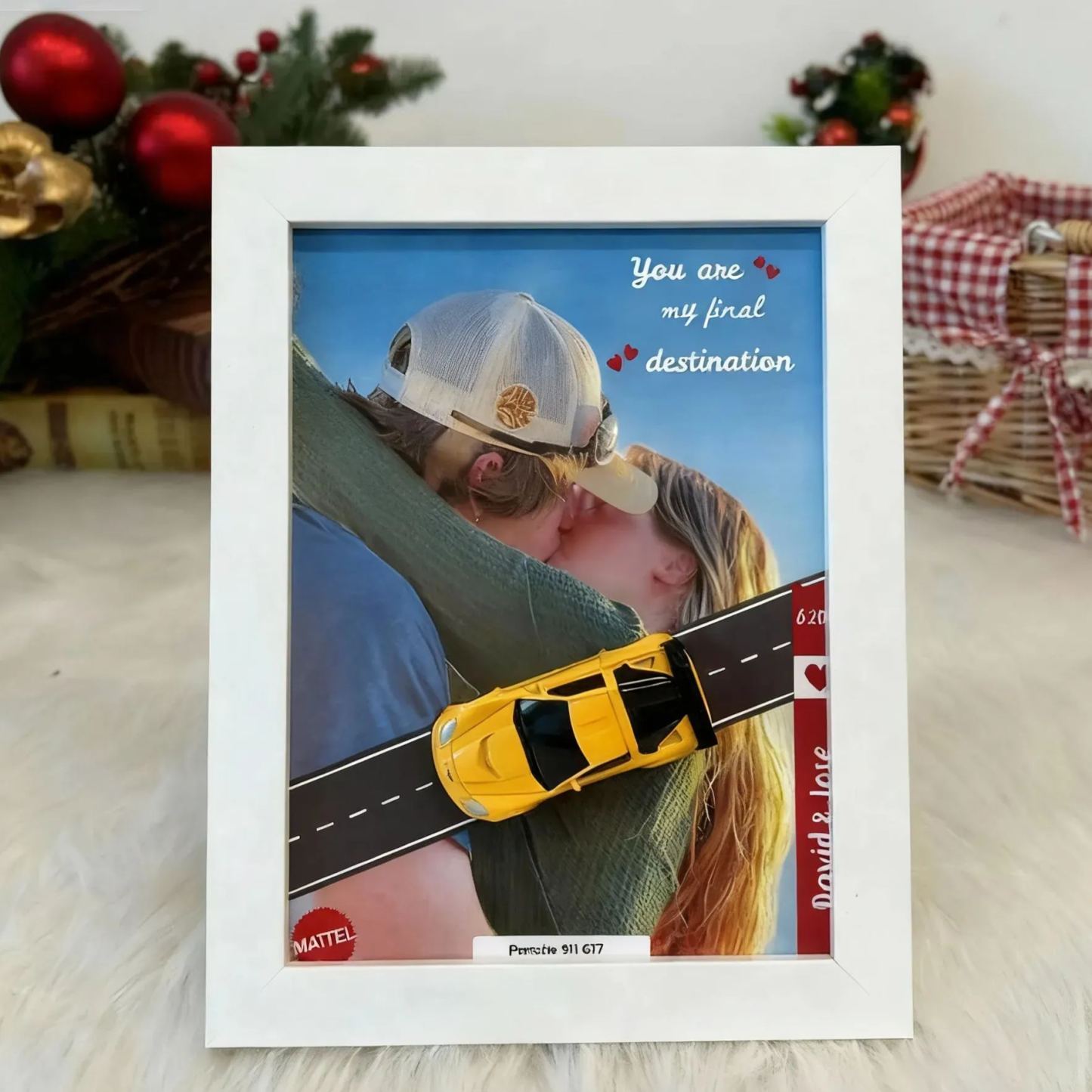 Personalized Race Car Photo Gifts For Couples on Valentine's Day, Wheels for Car Lover Custom Car Frame Anniversary Gift For Loved Ones