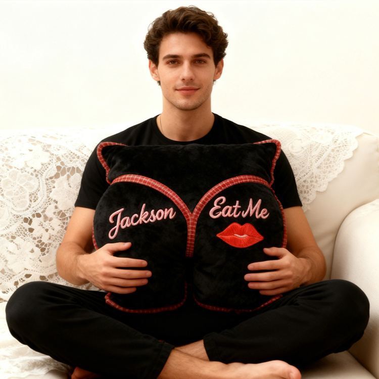 Personalized Embroidery Playful Couple Eat Me Pillow Custom Couple Date Night Pillow Valentine's Day Gift for Boyfriend Girlfriend