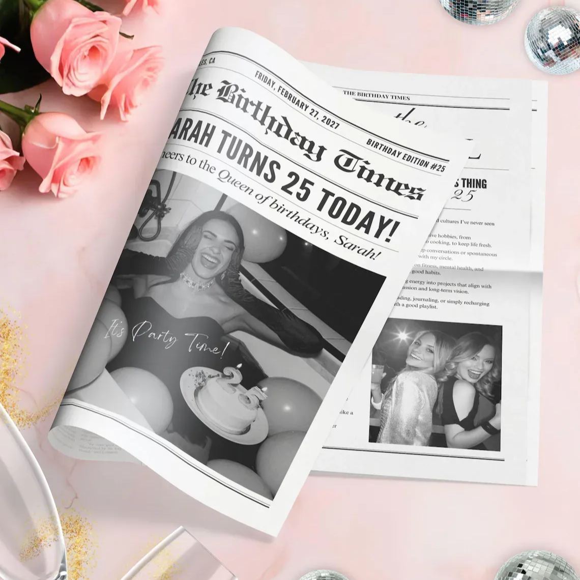 Custom Birthday Newspaper for Happy Birthday Gift for Her & for Him