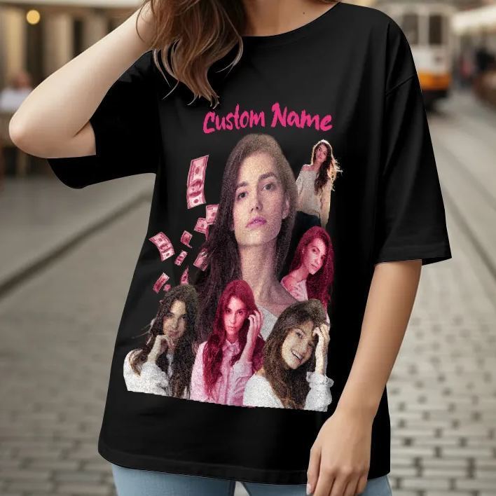 Custom Photo Vintage Tee Shadow Shady Vibes Personalized Name T-shirt Couple Gift for Valentine's Day