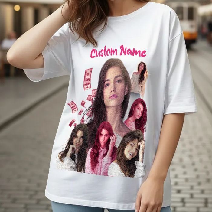 Custom Photo Vintage Tee Shadow Shady Vibes Personalized Name T-shirt Couple Gift for Valentine's Day