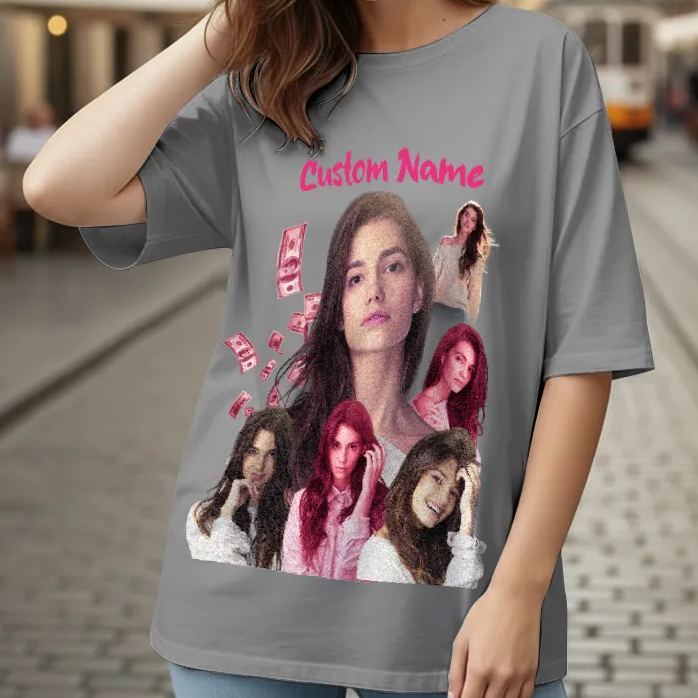 Custom Photo Vintage Tee Shadow Shady Vibes Personalized Name T-shirt Couple Gift for Valentine's Day