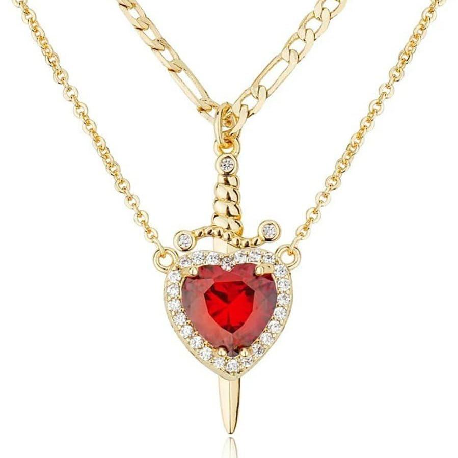 Heart Sword Necklace For Couples Stainless Steel Twist Water Wave Chain Cuban Chain Dainty Trendy Matching Sword And Heart Necklace Set Jewelry Gift