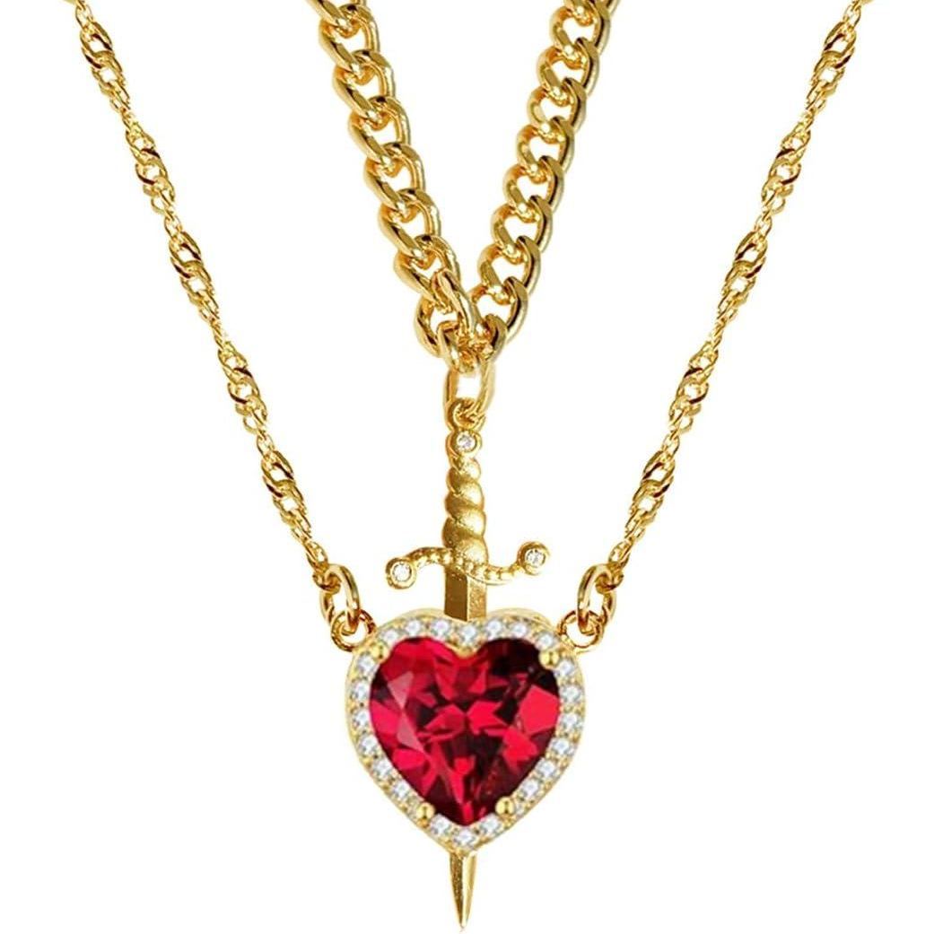 Heart Sword Necklace For Couples Stainless Steel Twist Water Wave Chain Cuban Chain Dainty Trendy Matching Sword And Heart Necklace Set Jewelry Gift