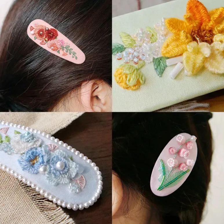 DIY Crochet & Embroidery Hair Clip Kit | Handmade Floral Barrette Craft Set, Easy Yarn & Stitch Gift for Women & Teens