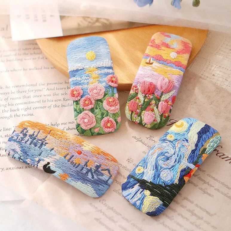 DIY Crochet & Embroidery Hair Clip Kit | Handmade Floral Barrette Craft Set, Easy Yarn & Stitch Gift for Women & Teens