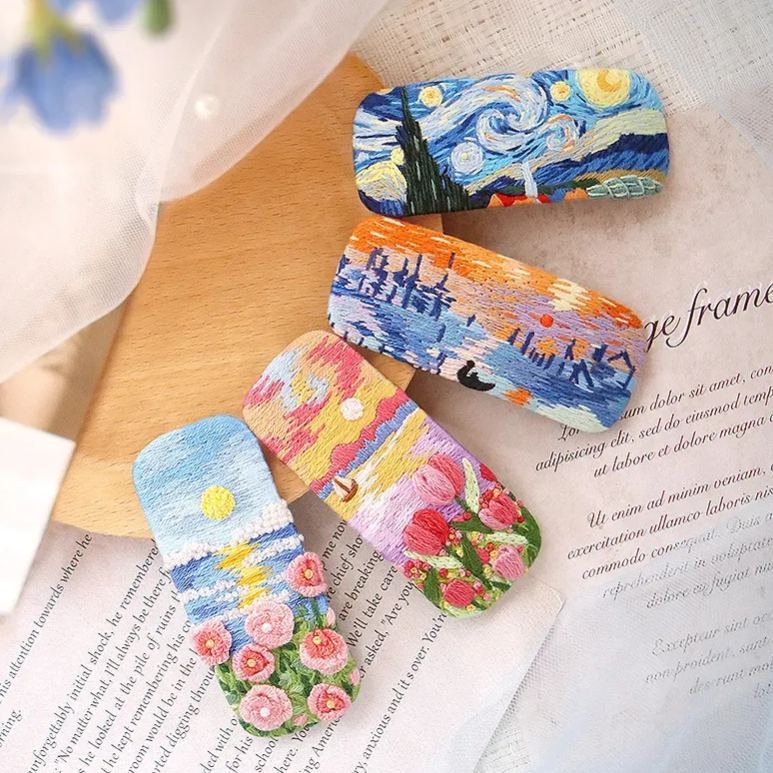 DIY Crochet & Embroidery Hair Clip Kit | Handmade Floral Barrette Craft Set, Easy Yarn & Stitch Gift for Women & Teens