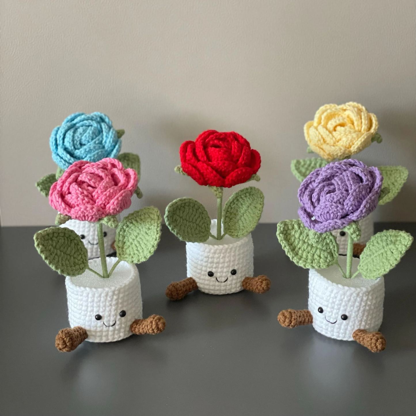 Handmade Crochet Tulip Flower Pot, Pink, Purple, Orange, or Blue, Cute Gift for Her, Girlfriend, Friend, Colleague, Crochet Rose Bouquet