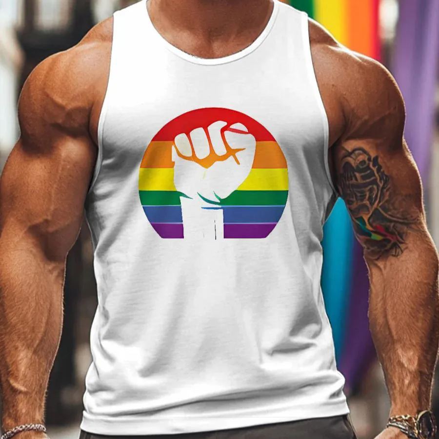 2025 Gay Rainbow Fist Print Style Tank Top Sizes XS-7XL Colorful Gay Man Casual Sleeveless Shirt - mysiliconefoodbag