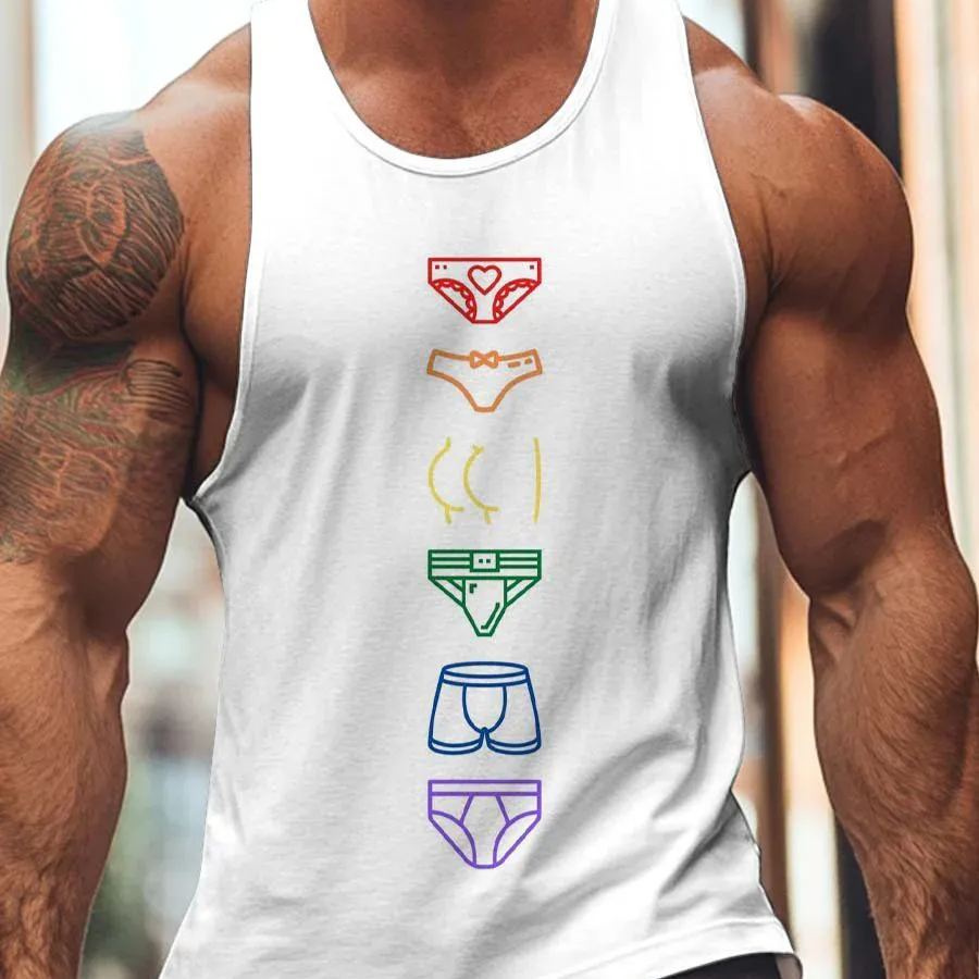 2025 Gay Rainbow Underwear Print Style Tank Top Sizes XS-7XL Colorful Gay Man Casual Sleeveless Shirt - mysiliconefoodbag