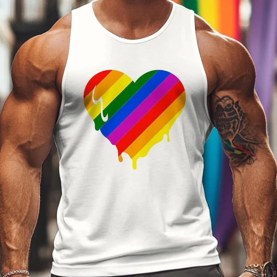 2025 Gay Rainbow Heart Print Style Tank Top Sizes XS-7XL Colorful Gay Man Casual Sleeveless Shirt - mysiliconefoodbag