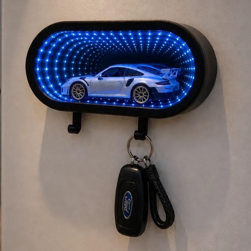 3D Infinity Mirror Key Holder Tunnel Night Light, LED Ambient Mood Lamp with Endless Depth Effect