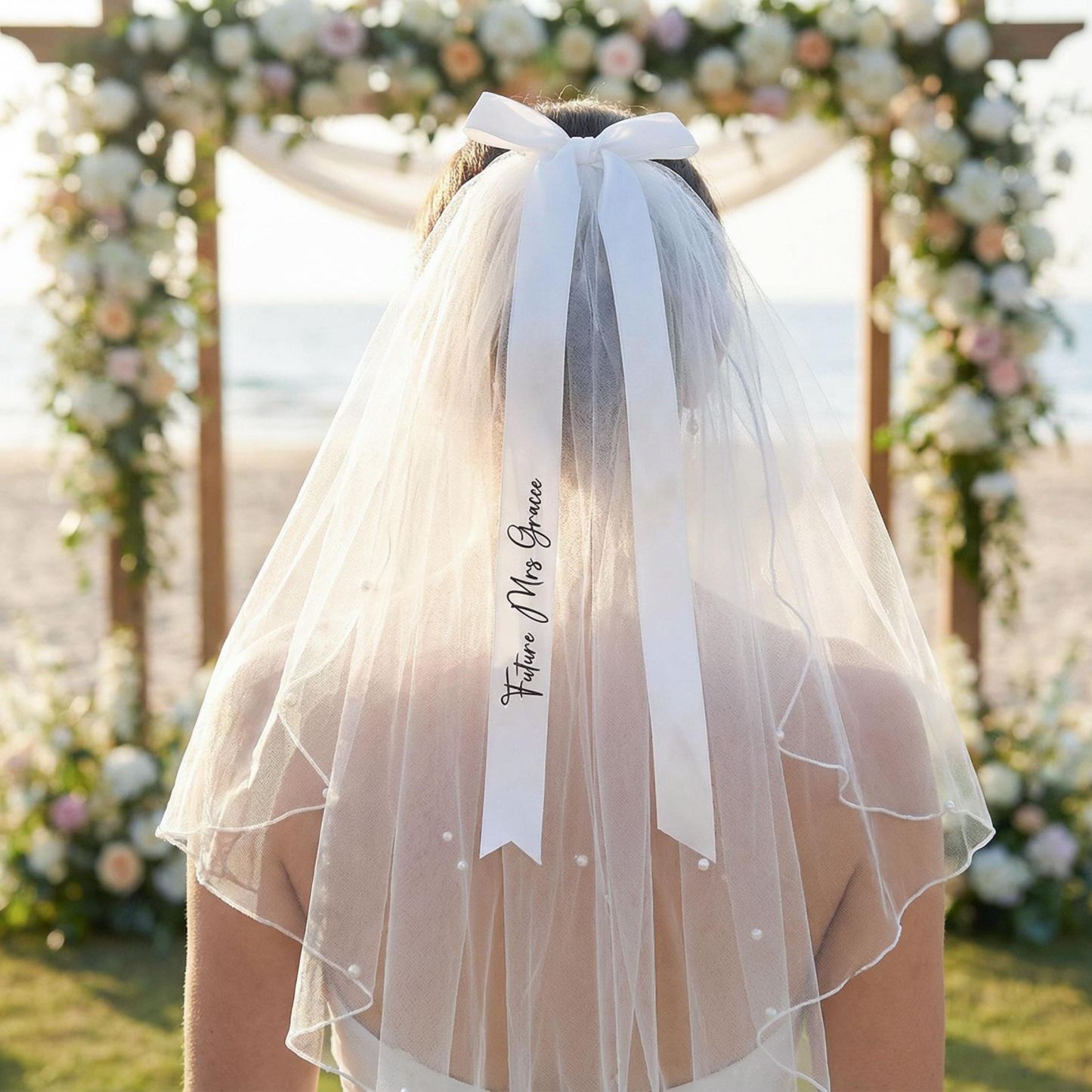 Lace Bridal Veil, Custom Hen Party Accessory, Personalized Bride Gift, Engagement Keepsake - mysiliconefoodbag