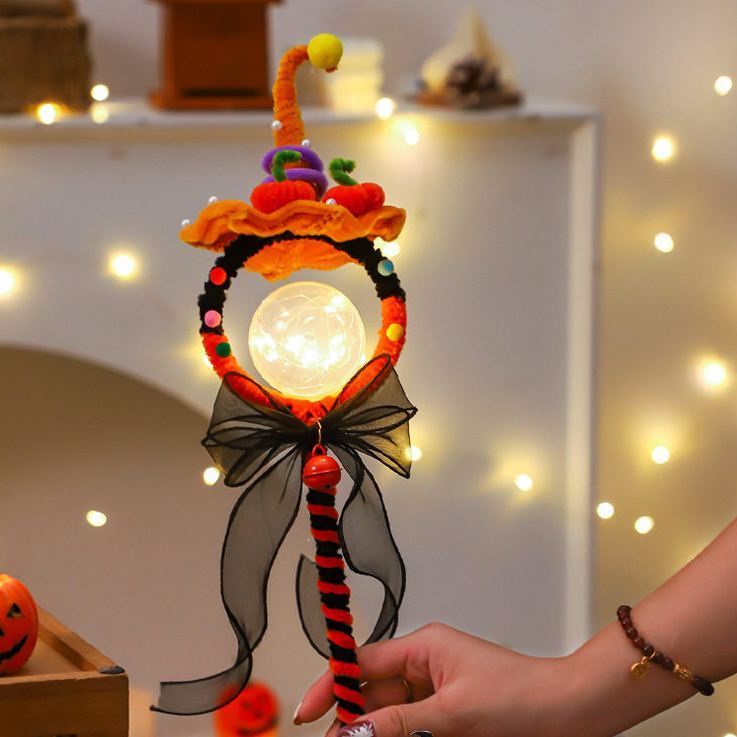 Craft Kit Halloween Decorations Light-Up Magic Wand DIY Kit – 15" Tall Witch Hat & Bat Wing Craft Set with LED Glow, Chenille Stems & Pom-Poms for Party Props & Home Accents