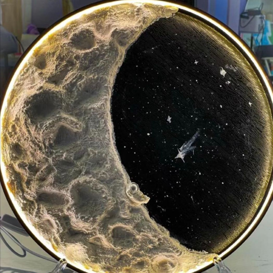 DIY Plaster Moon Lamp Kit with Warm Light | Moon Painting Night Light | Kit Contains 2 Brushes,1 Spatula, LED Light Frame,Plaster | With Optional Stand & Colorful Paint