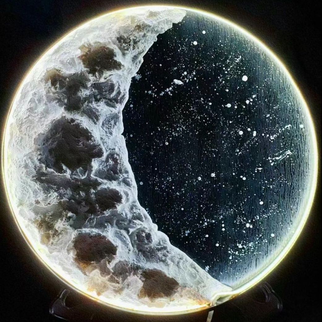 DIY Plaster Moon Lamp Kit with Warm Light | Moon Painting Night Light | Kit Contains 2 Brushes,1 Spatula, LED Light Frame,Plaster | With Optional Stand & Colorful Paint