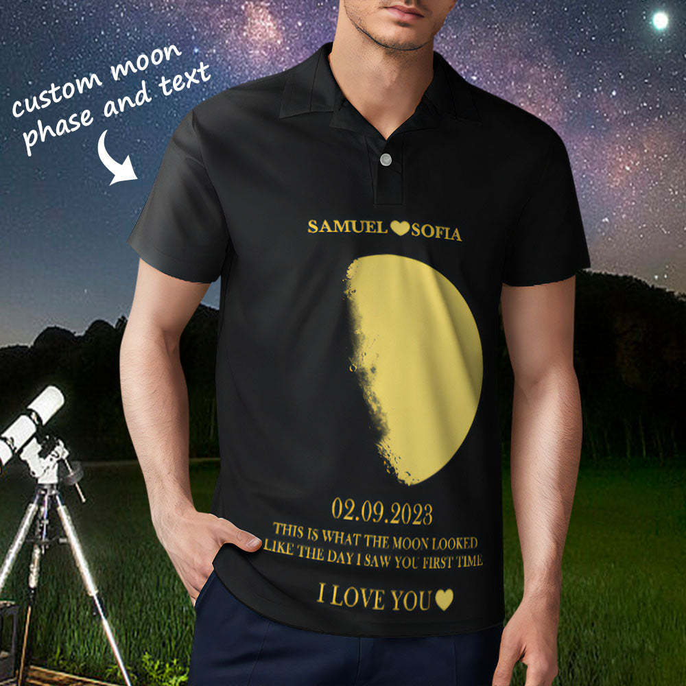 Men's Custom Moon Phase and Names Polo Shirt Personalized Golf Shirts - mysiliconefoodbag