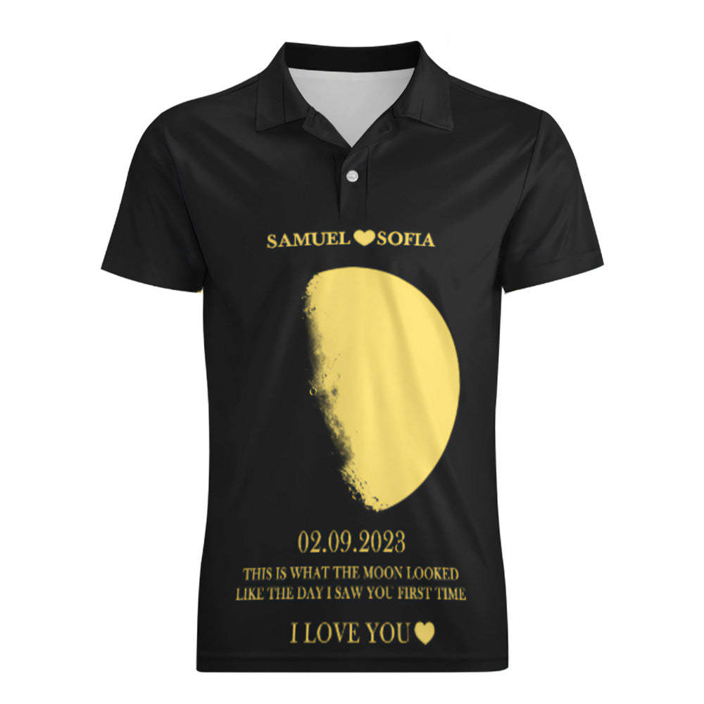 Men's Custom Moon Phase and Names Polo Shirt Personalized Golf Shirts - mysiliconefoodbag