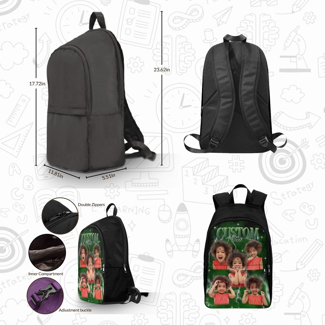 Back To School Photo Vintage Backpack Gift For Kids, Personalized Birthday Gift For Boys Girls, Custom School Bags For Children & Toddlers