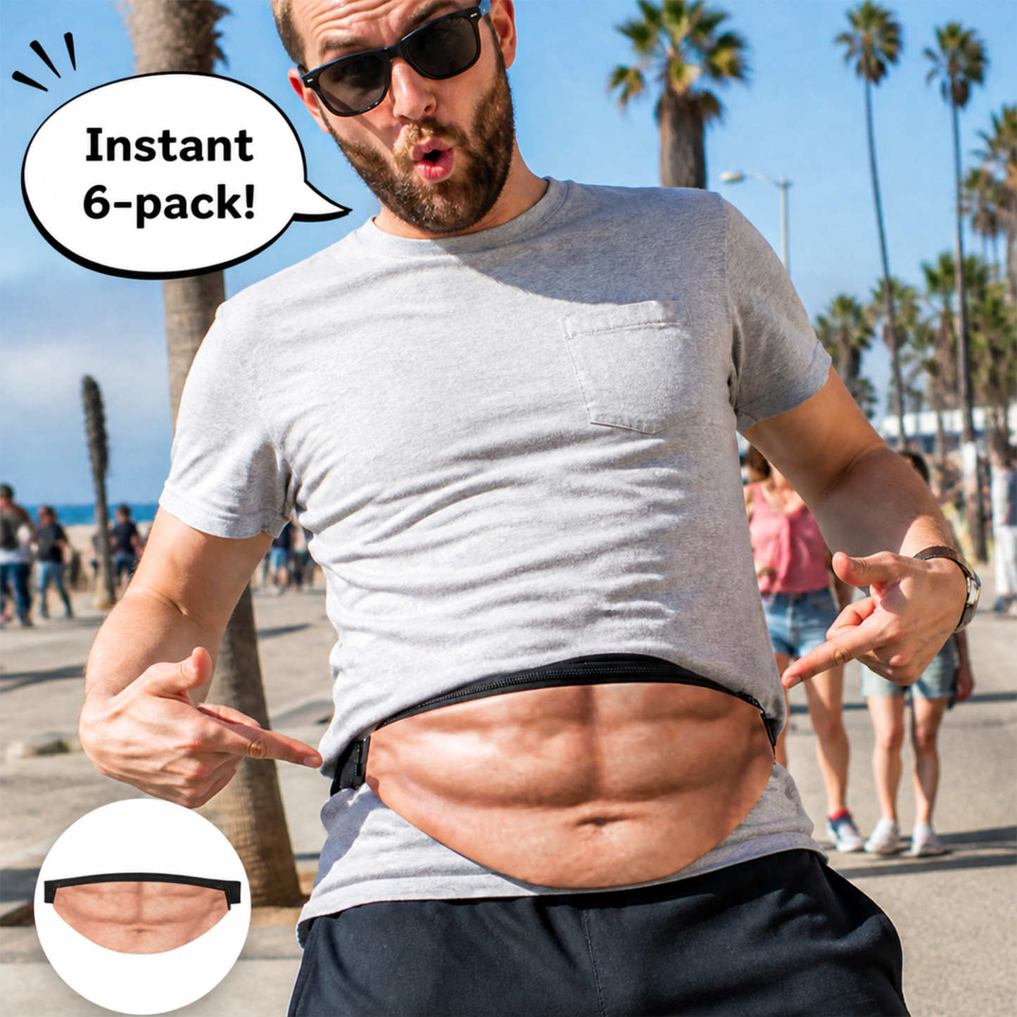 Funny Abs & Belly Fanny Pack – Realistic Body Print Waist Bag, Novelty Gift for Friends & Family, Birthday, Christmas & Party - mysiliconefoodbag