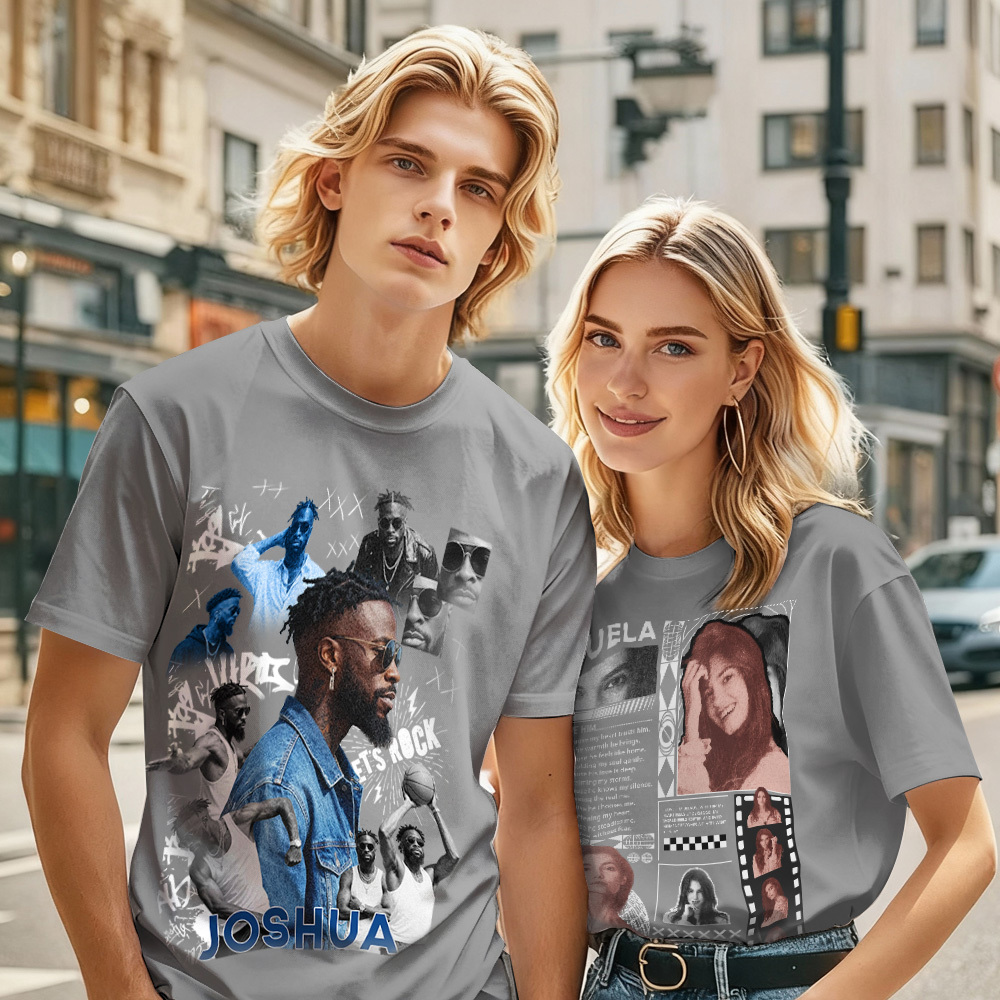 Custom Photo Vintage Tee Rap Star Slim-Style Shady Vibes Personalized Name T-shirt Couple Gifts Black