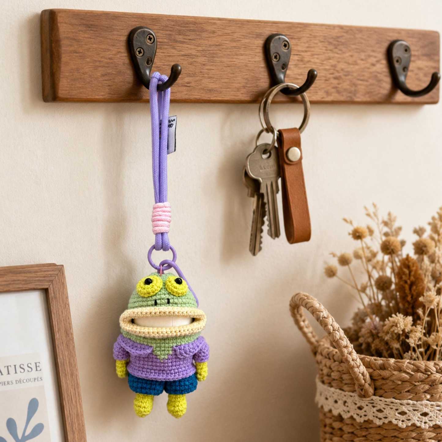 Crochet Big Mouth Pouch AirPods Case Car Key Holder Bag Charm