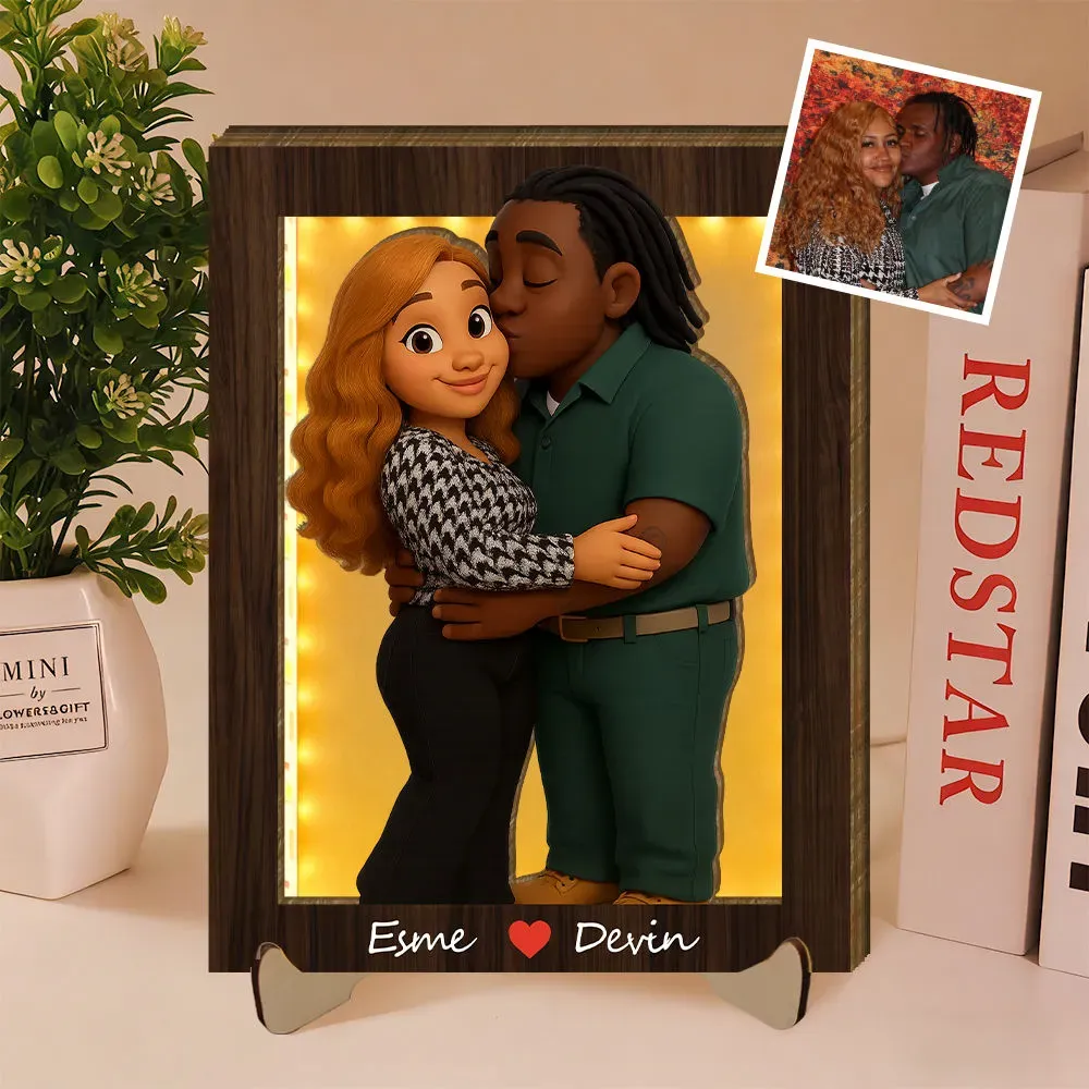 Personalized Wooden Cartoon Light Wall Art, Custom Cartoon Portrait, Wood Home Decor, Night Light Gifts, Valentine's Day Gift