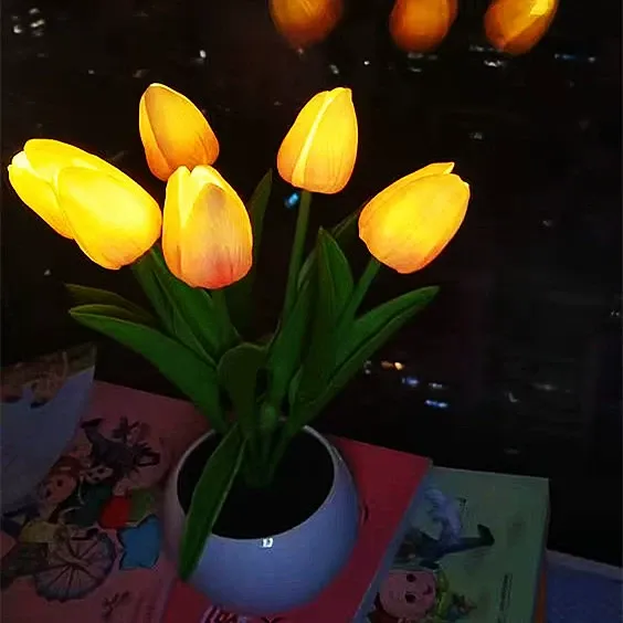 Contemporary Creative Tulip Flower Ceramic PU USB LED Table Lamp For Bedroom - mysiliconefoodbag