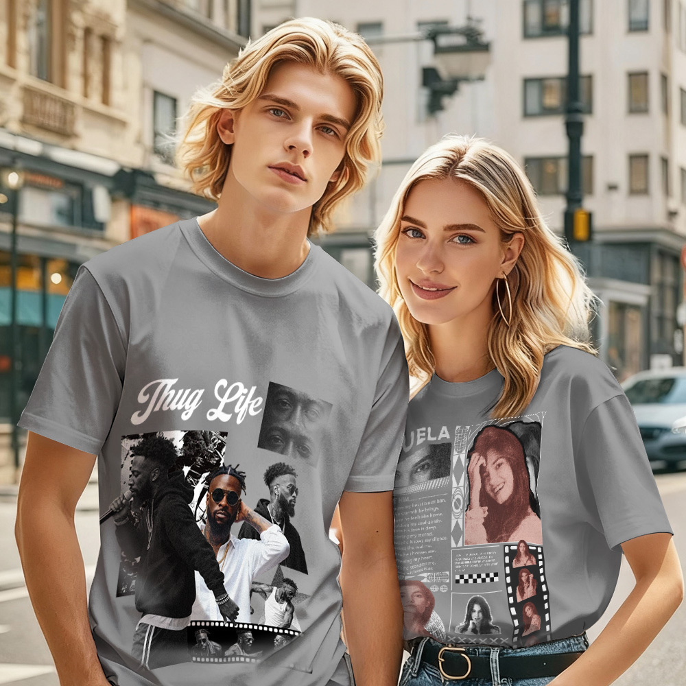 Custom Photo Vintage Tee Rap Star Slim-Style Shady Vibes Personalized Name T-shirt Couple Gifts Black