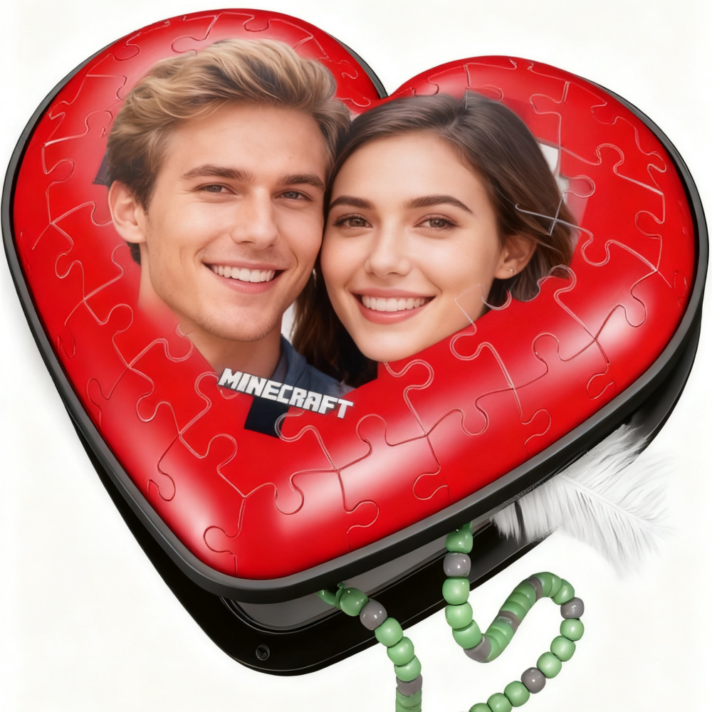 Personalized Love Memory Gift Custom Heart Puzzle Box with Couple Photo Christmas Gifts - Get Photo Blanket